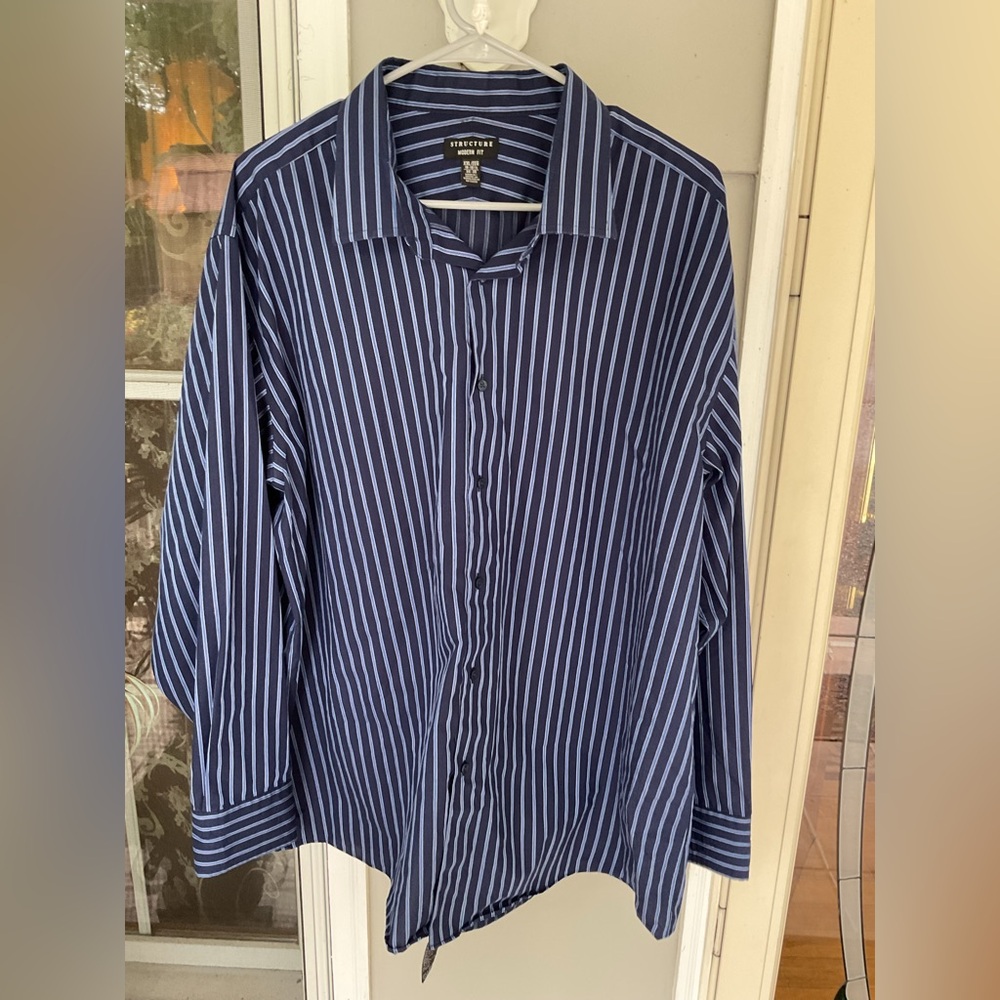 Structure Modern Fit Blue Striped Mens Button Shirt XXL 18.5 34-35 Sleeve EUC